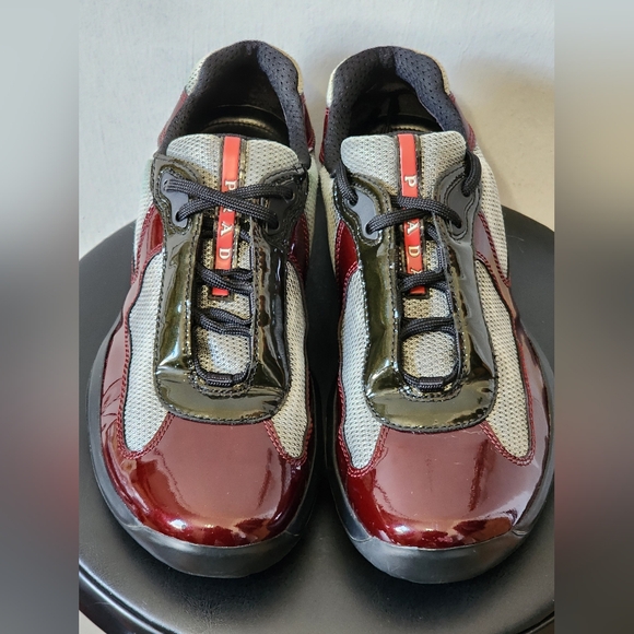 Prada americas cup patent sneaker burgundy/ Dark grey size 6.5 - Picture 1 of 7